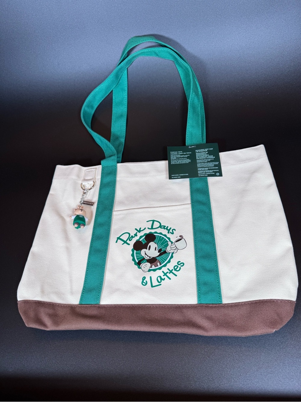 Disney Parks 2026 Starbucks Park Days and Lattes Tote Bag with Bear Charm